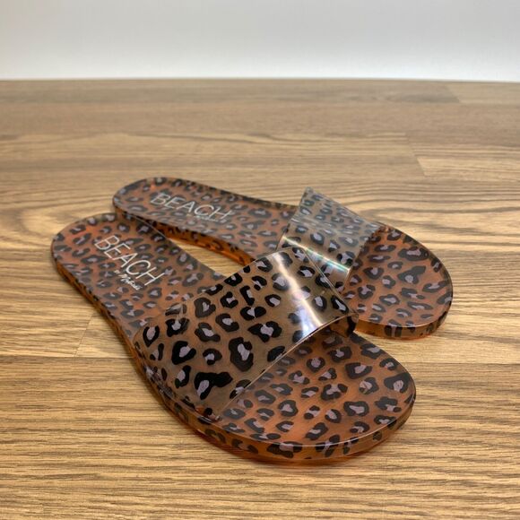 Beach by Matisse Animal Print Leopard Jelly Sandals Slide Brown Black Size 9 - Picture 1 of 9